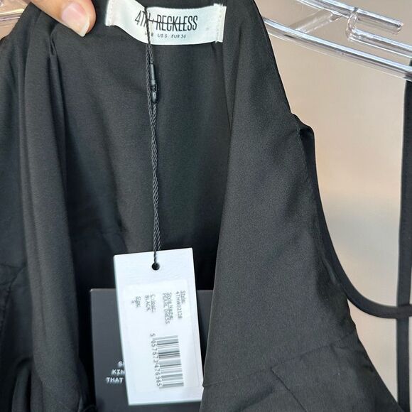 4TH & RECKLESS Pearl Black Tie-Strap Wrap Mini Dress S Dark Romantic Date Night - Picture 6 of 7